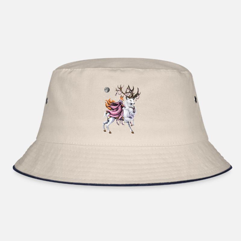 Japanese Kitsune Fox Riding Cherry Blossom Deer Bucket Hat