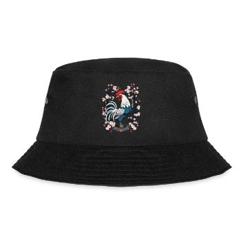 Asian Rooster Cherry Blossoms Aesthetic Design - Bucket Hat - black - Front - Lela (165cm)