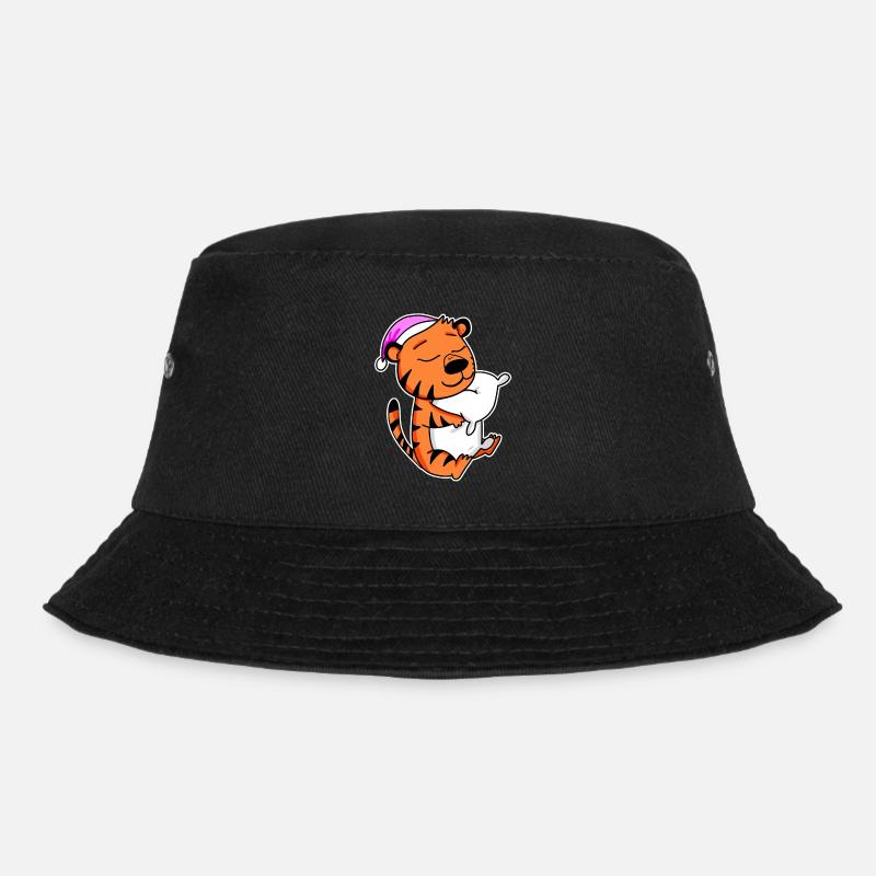 Tiger Müde Ausschlafen Schlafen Mädchen - Bucket Hat - Schwarz