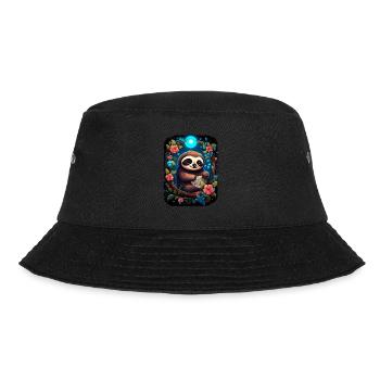Faultier Niedliches Tier Floraler Nachthimmel - Bucket Hat - Schwarz - Vorne - Lela (165cm)