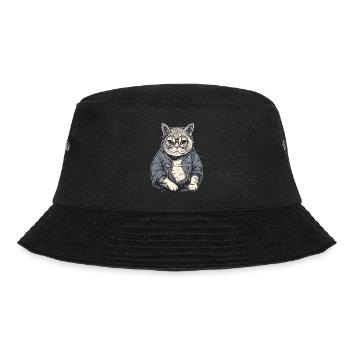 Elderly, intelligent granny or grandpa cat with glasses - Bucket Hat - black - Front - Lela (165cm)