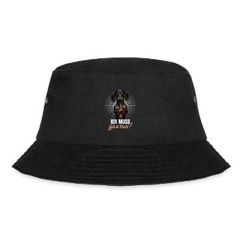 Ich muss gar nix - Dackel Teckel - Bucket Hat - Schwarz - Vorne - Lela (165cm)
