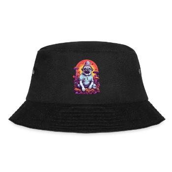 Magischer Mops Hund Psychedelic Art Wald Pilze - Bucket Hat - Schwarz - Vorne - Lela (165cm)