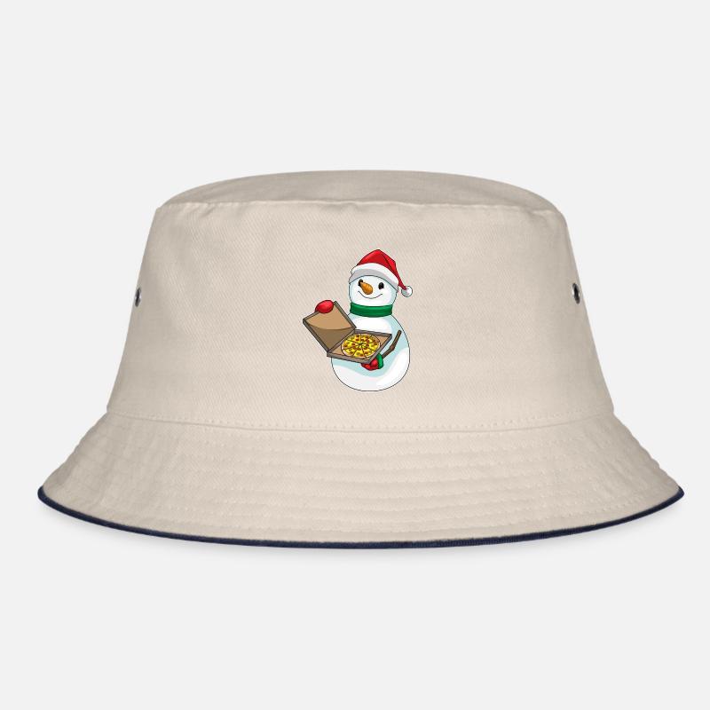 Snowman Christmas Pizza Bucket Hat