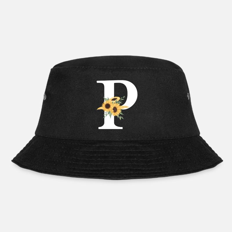 Buchstabe p Blumen-Sonnenblume - Bucket Hat - Schwarz