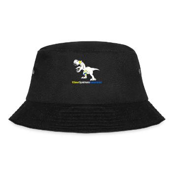 Down-Syndrom-Bewusstsein Blauer und gelber Dinosaurier - Bucket Hat - Schwarz - Vorne - Lela (165cm)