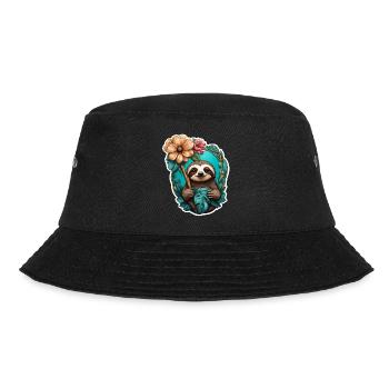 Faultier und Blume - Bucket Hat - Schwarz - Vorne - Lela (165cm)