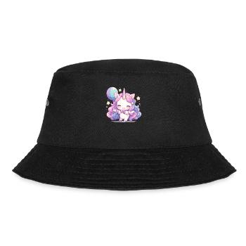 Unicorn with Balloon Kawaii Japanese - Bucket Hat - black - Front - Lela (165cm)