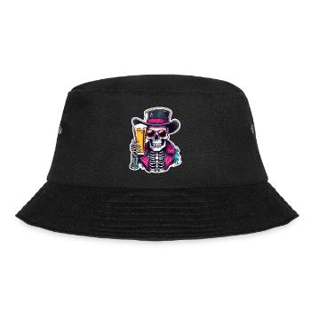 Skull / Totenkopf / Skelett / Gothic / Bier - Bucket Hat - Schwarz - Vorne - Lela (165cm)