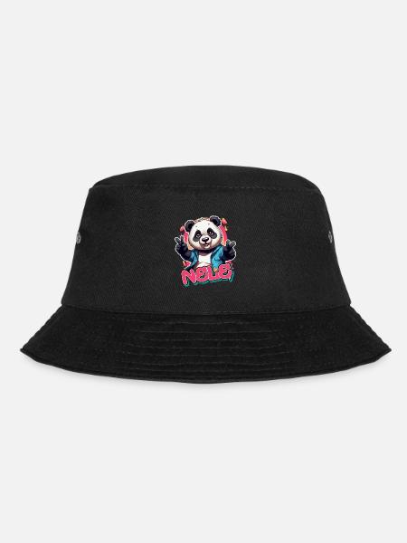 NELE - Schöner Mädchen Name mit coolem Panda - Bucket Hat - Schwarz