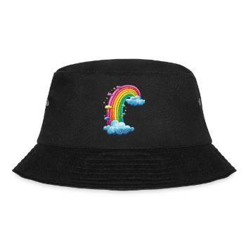 Bunter Regenbogen Mit Wolken Zeichnung - Bucket Hat - Schwarz - Vorne - Lela (165cm)