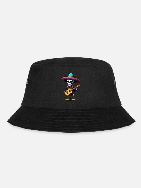 Mexikanischer Mariachi Skelett Gitarrist Fiesta - Bucket Hat - Schwarz