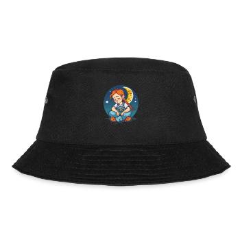 Schlafen rothaariges Mädchen mit Mond und Sternen - Bucket Hat - Schwarz - Vorne - Lela (165cm)