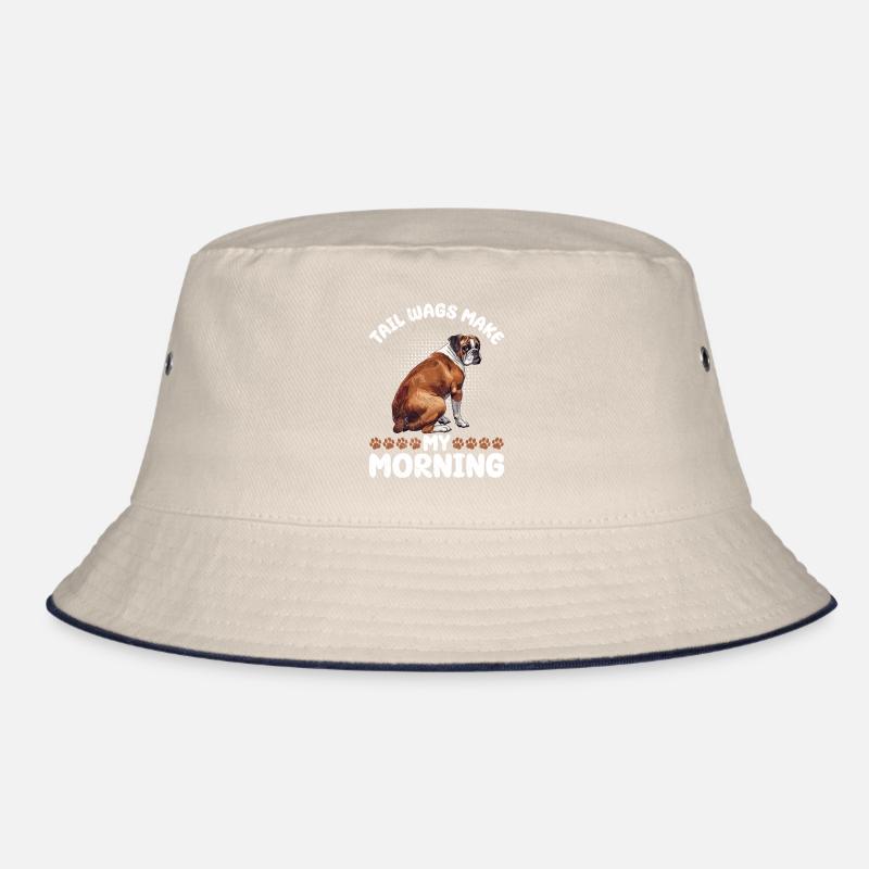 Boxer Dog TAIL WAGS MAKE MY MORNING Funny Bucket Hat