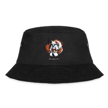 Samurai Fox Japanese Kitsune Mask Kawaii - Bucket Hat - black - Front - Lela (165cm)
