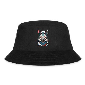 Vintage Ukiyo-E Style Japanese Kitsune Mask - Bucket Hat - black - Front - Lela (165cm)