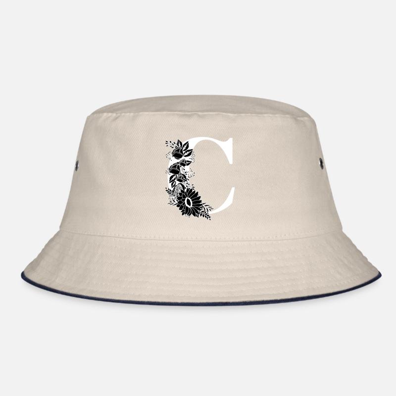 Buchstabe c Blumen schwarz und weiß Bucket Hat