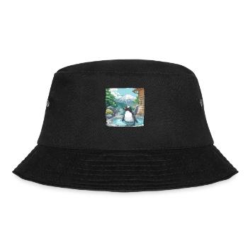 Penguin Onsen Japanese Kawaii Penguin Cute - Bucket Hat - black - Front - Lela (165cm)