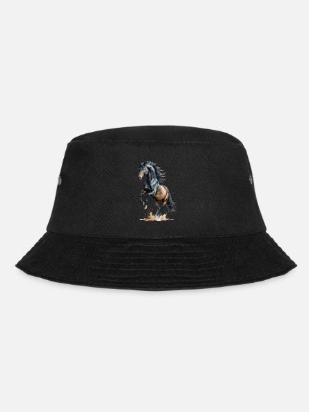 Majestätischer schwarzer Hengst Aquarell - Bucket Hat - Schwarz