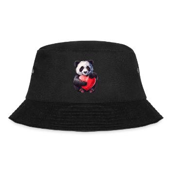 Adorable Panda Holding Heart Illustration - Bucket Hat - Schwarz - Vorne - Lela (165cm)