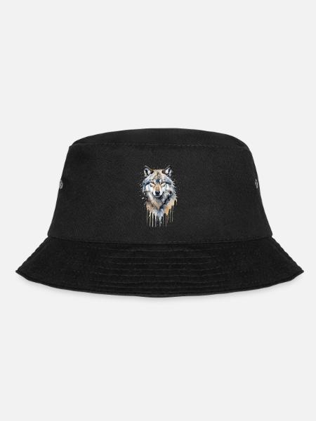 Majestätischer grauer Wolf Aquarell - Bucket Hat - Schwarz