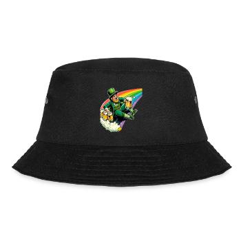 Leprechaun (Irischer Kobold) auf Regenbogen - Bucket Hat - Schwarz - Vorne - Lela (165cm)