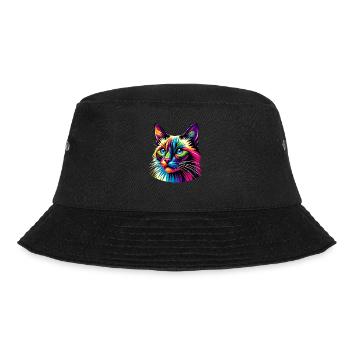 Bunte Pop Art Balinesische Katze Langhaarig - Bucket Hat - Schwarz - Vorne - Lela (165cm)