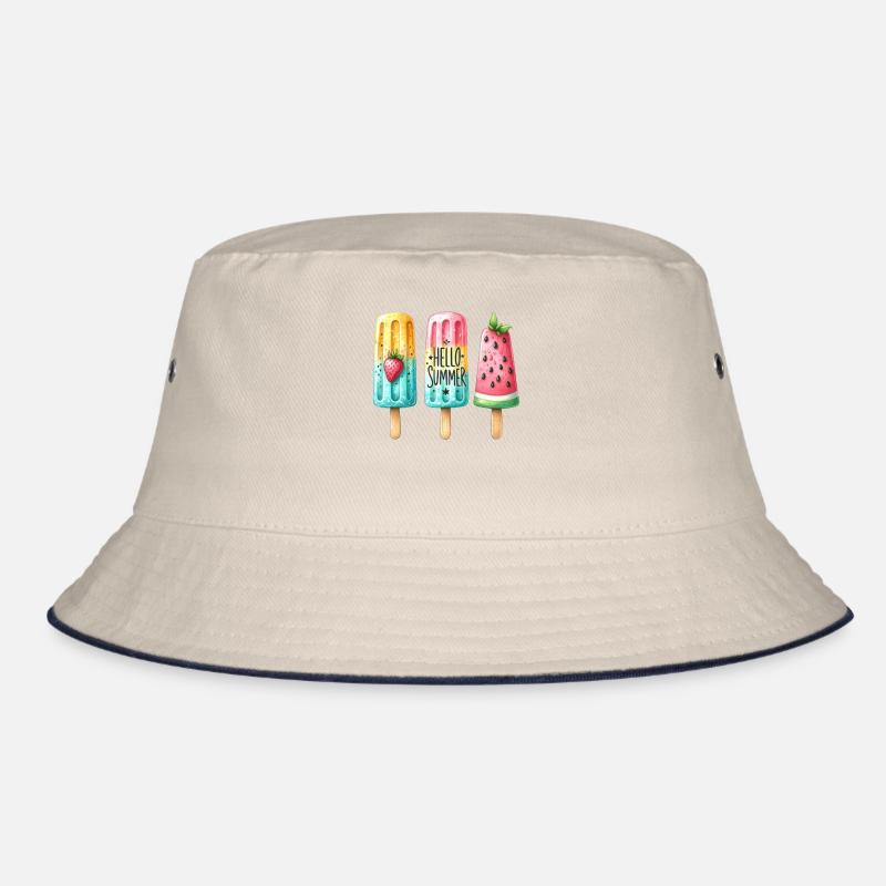 Hello Summer. Happy Popsicle Design, Ice Cream, Bucket Hat