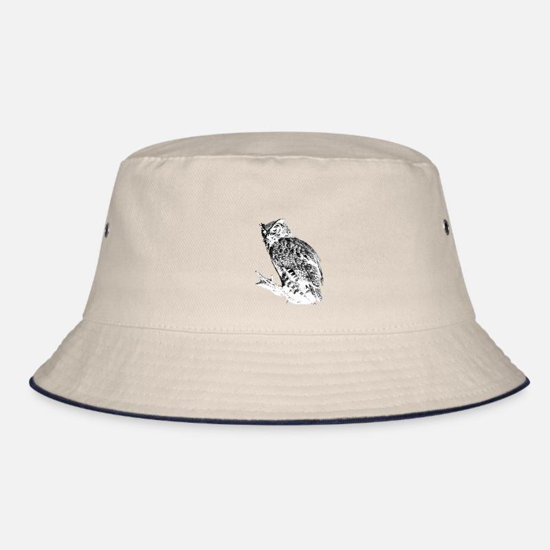 Owl On Tree Branch Black White Nocturnal Predator Bucket Hat