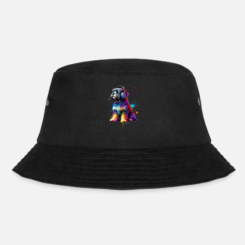 Bunte Splash Art Kopfhörer Tibetan Terrier - Bucket Hat - Schwarz