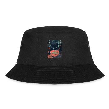 Anime Fan Ramen Cat Streetwear Aesthetic Style - Bucket Hat - black - Front - Lela (165cm)