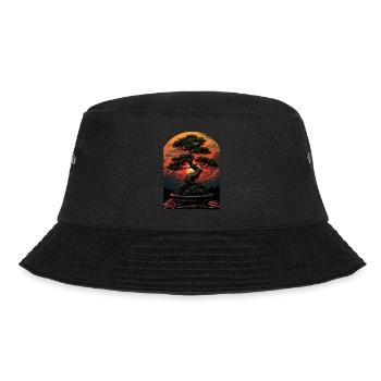 Bonsai Baum Sonnenuntergang Kunst, Zen Japanischer Garten, - Bucket Hat - Schwarz - Vorne - Lela (165cm)