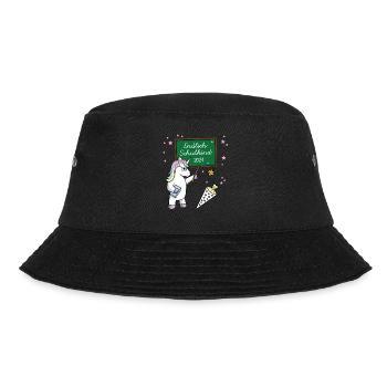 Endlich Schulkind 2024 Schulanfang Schule Einhorn - Bucket Hat - Schwarz - Vorne - Lela (165cm)