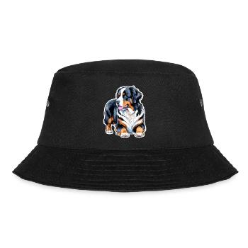 Berner Sennenhund Wasserfarben - Bucket Hat - Schwarz - Vorne - Lela (165cm)