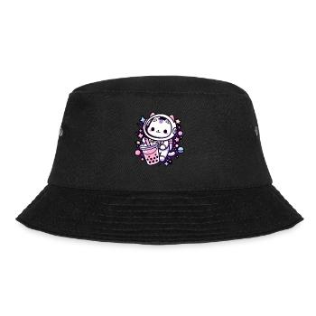 Kawaii Katze Astronaut Bubble Tea Im Weltraum - Bucket Hat - Schwarz - Vorne - Lela (165cm)