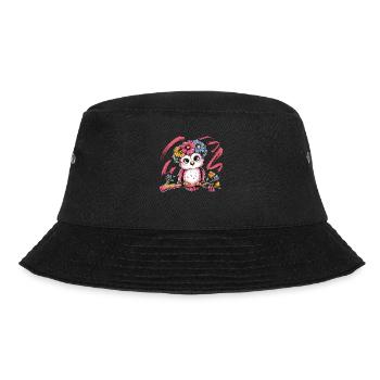 Niedliche Eule Vogel Federn Blumen für einen - Bucket Hat - Schwarz - Vorne - Lela (165cm)