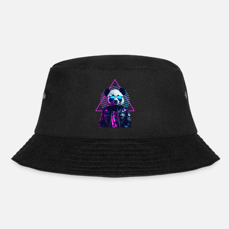 Retro Panda 80s Lederjacke Neonfarben - Bucket Hat - Schwarz