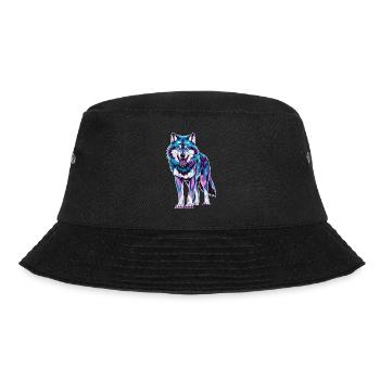 Low Poly Wolf - Geometrische Kunst in Blau und - Bucket Hat - Schwarz - Vorne - Lela (165cm)