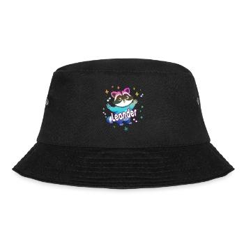 LEANDER - Schöner Jungen Name mit süßem Waschbär - Bucket Hat - Schwarz - Vorne - Lela (165cm)