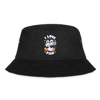 Niedlicher Kawaii Pinguin Fischliebhaber - I Love - Bucket Hat - Schwarz - Vorne - Lela (165cm)