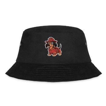 Dackel Feuerwehrmann Kostüm - Lustiger Dackel - Bucket Hat - Schwarz - Vorne - Lela (165cm)