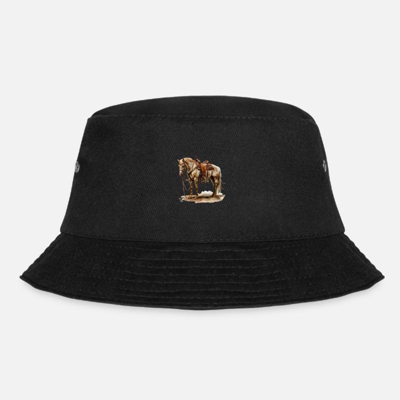 Western Reiterpferd in Braunem Sattel - Bucket Hat - Schwarz