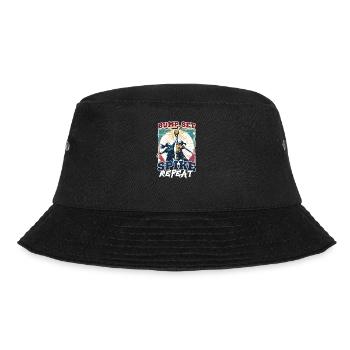 Lustiger Volleyball Stoß, Satz, Spike, Wiederholung - Bucket Hat - Schwarz - Vorne - Lela (165cm)