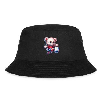 Cute Teddy Bear Playing Soccer Comic Character Kids - Bucket Hat - black - Front - Lela (165cm)