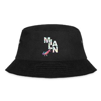 MILAN - Schöner Jungen Name mit Dinosaurier - Bucket Hat - Schwarz - Vorne - Lela (165cm)