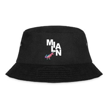 MILAN - Schöner Jungen Name mit Dinosaurier - Bucket Hat - Schwarz - Vorne - Lela (165cm)