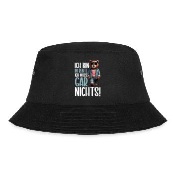 Ich bin in Rente Ich muss gar nix Teddy Bär - Bucket Hat - Schwarz - Vorne - Lela (165cm)