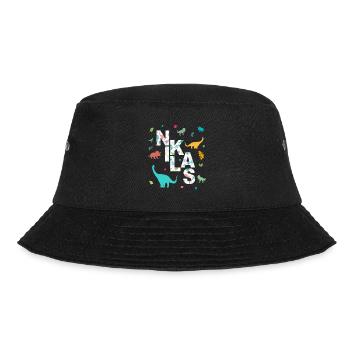 NIKLAS - Schöner Jungen Name mit Dinosaurier - Bucket Hat - Schwarz - Vorne - Lela (165cm)