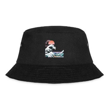 Big Wave Vaporwave Aesthetic 80s Anime Fashion - Bucket Hat - black - Front - Lela (165cm)