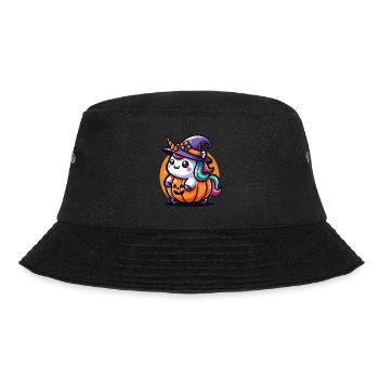 Halloween Einhorn Halloween Kürbis - Bucket Hat - Schwarz - Vorne - Lela (165cm)